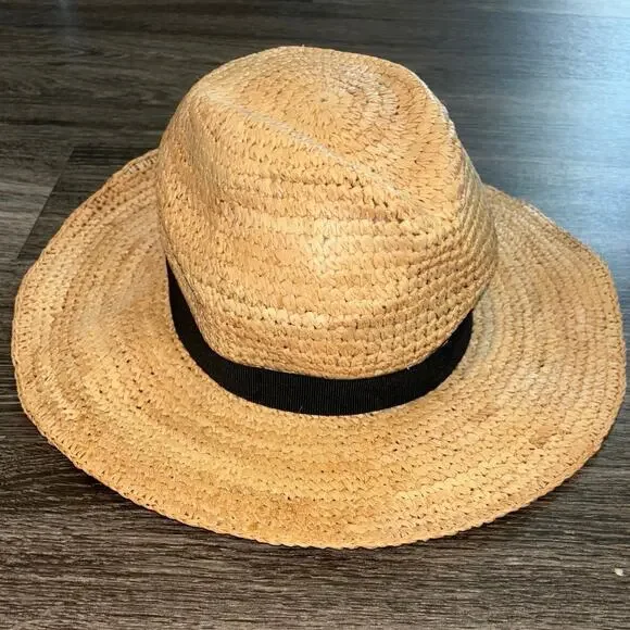 NWT J.Crew Wide Brim Foldable Raffia Straw Hat Size S-M